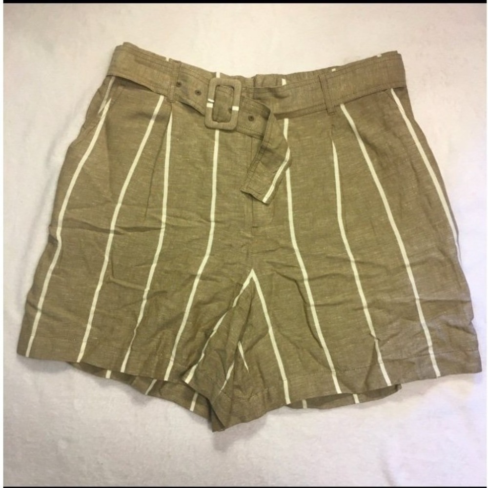 A New Day Shorts Womens XL Khaki Good Striped Linen Blend Belted High Rise